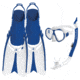Body Glove Enlighten II Mask/Snorkel/Fins Complete Set - Blue/White 9DA1EE05, L/XL, Blue/White, 21029SET-Blue-White-L/XL