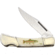 Alaska Scrimshaw Connection Salmon Lockback Folding Knife, 2.75 mirror finish stainless clip point blade, Natural smooth bone handle, SALMON
