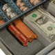 Barska 12in. Cash Box w/ 6 Compartment Coin Tray, Key Lock, Close Up and In Use CB11790