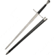 Battle Tested Medieval Sword, 47in Overall, 36in Satin Double Edge Carbon Steel Blade, Black Cord Wrapped Handle, SS Guard And Pommel, Black Synthetic Scabbard, Black, BT2703