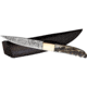 Benjamin Fixed Blade Ram Horn Knife, 8.88in Overall, 4.25in, Damascus Steel Blade, Ram's Horn Handle, Leather Sheath, BK-A034