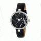 Bertha Frances Marbled Dial Leather-Band Watch, Silver/Black, Standard BTHBR6401