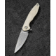Bestech Knives Bambi Folding Knife, 4.13in Closed, 3.13in Mirror Damascus Steel Blade, Ox Bone Handle, Gold Accents, Brown Leather Belt Sheath, BL08C