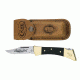 Case 2159L SS Hammerhead w/ Leather Sheath  Skillfully Etched, Glazed BladeFolding Knife, Smooth Jet-Black Synthetic Handle, 5 00177