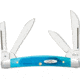 Case Sm Congress Carib Blue Folding Knife, 3.13in Closed, Mirror Sheepsfoot/Spear/Pen/Coping Blades, Caribbean Blue Sawcut Bone Handle, 25586