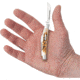 Case Small Congress Amber Jig Folding Knife, 3.13in Closed, Mirror Sheepsfoot/Spear/Pen/Coping Blades, Amber Jigged Bone Handle, 10723
