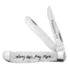 Case Mini Trapper Folding Knife Worry Less Pray More, 3.5 in, Tru-Sharp Surgical Steel, Embellished Smooth Natural Bone Handle, 60869