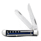 Case Stripes of Service - Embellished Mini Trapper Folding Knive, Surgical Steel Clip and Spey Blades, Smooth Natural Bone Multi Handle, Blue Line, 3.5in Closed, 06568