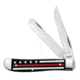 Case Stripes of Service - Embellished Mini Trapper Folding Knive, Surgical Steel Clip and Spey Blades, Smooth Natural Bone Multi Handle, Red Line, 3.5in Closed, 07311