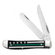 Case Stripes of Service Mini Trapper Folding Knife, 3.5 in, Tru-Sharp Surgical Steel, Smooth Black Bone with Green Line Handle, 09576