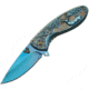 China Made Deer Linerlock A/O Folding Knife, 4.5in Closed, 3.25in Blue Titanium Coated SS Drop Point, Blue Titanium Finish SS, Blue, 300428-BL