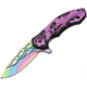 China Made Dragon Flame Purple/Black Folding Knife,3.125in,Black,Composition Handle CN300291PU