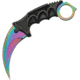 China Made Fixed Blade Karambit Spectrum Fixed Blade Knife, 7.13in Overall, 3.5in Spectrum Finish SS Karambit Blade, Black Finger Grooved ABS Handle, Black ABS Neck Sheath, Black, 211431-RB