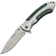 China Made Linerlock A/O Folding Knife, 4.5in Closed, 3.5in Finish SS Drop Point, Silver Aluminum, Silver, 300444-GN