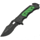 China Made Linerlock A/O Folding Knife, 5in Closed, 3.75in Black Partially Serrated SS Blade, Black/Green Aluminum, Black/Green, 300446-GN