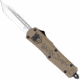 CobraTec Knives FS-3 Small OTF Automatic Folding Knife, 2.75in, D2 Steel Blade, Tanto Plain Blade, Tan Aluminum Handle, SWTPFS3TNS