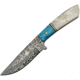 Damascus Hunter Blue Pearl Knife, 4 Damascus steel blade, Synthetic pearl and turquoise handle, DM-1230