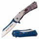Dark Side Blades DS-A071BL Spring Assisted Knife, 3.25in, 3CR13 Stainless Steel, Sheepsfoot, White/Blue Blade, Stainless Steel Handle, Blue, DS-A071BL