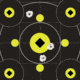 EZ-Aim Splash Reactive Adhesive Paper Bullseye Shooting Targets w/8 Aiming Points, 12in Square, 12-Pack, Black/Chartreuse, 15577