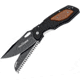 Fox Multi Blade Hunter Linerlock Folding Knife, Black finish stainless drop point and saw blades, Black aluminum handle with brown wood onlay, 01FX438CB