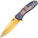 Frost 9/11 Commemorative Linerlock Folding Knife, 3.5in Gold Titanium Coated SS Drop Point, Aluminum Handle, Thumb Stud, Pocket Clip, 9/11 Commemorative Handle Artwork, FC-911GD