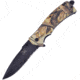 Frost Firestarter A/O Green Camo Folding Knife, 5.25in Closed, 3.75in Black Partially Serrated Stainless Blade, Camo ABS Handle, TX-50CAMO