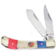 Frost Saddlehorn Red White Blue Folding Knife, Mirror SS Clip/ Spey Blades, Smooth Bone Handle, Red, White, Blue Handle, SW-111RWB