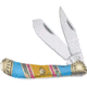Frost Saddlehorn Turquoise Silverhorse Folding Knife, Blue, red, and yellow turquoise and abalone handle, SHS-111BARY