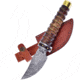 Frost Damascus Skinner Knife, 9.5in Overall, 4in, Damascus Steel Blade, Brass Wire Wrapped Rosewood Handle, Leather Sheath, VFD-55