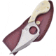 Frost The Snook Smooth Bone Knife, Ocoee River, The Snook, 7.25in Overall, 4in Satin SS Blade, White Smooth Bone Handle, Finger Ring, Brown Leather Sheath, OC-141SB