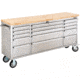 Grizzly Industrial 72in. 15-Drawer Stainless Steel Industrial Cabinet with Wood Top T27880