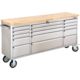 Grizzly Industrial 72in. 15-Drawer Stainless Steel Industrial Cabinet with Wood Top, T27880