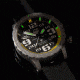 Hazard 4 Heavy Water Diver, 50mm Titanium GMT Watch with Tritium, Black Dial, White Texts, Green/Yellow Tritium, HWD-TI-G-W-KW-GGYG