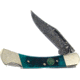 Hen &amp; Rooster Damascus Lockback, 2.5in, Green Pick Bone Handle HR351GPBD