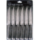 Hen &amp; Rooster International 6 Pc Steak Set Kitchen Knives, 8.75in Overall, 4.5in Serrated High Carbon SS Blade, Black Rubberized Synthetic Handle, SS Guard, Black, HRI-039