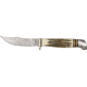 Hen &amp; Rooster Stag Damascus Bowie Fixed Blade Knife, 3.5in, Damascus Upswept Clip Blade, Stag Handle HR5048DM