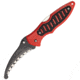 Imperial Schrade Rescue Lockback Red/Black Folding Knife, 3 1/4in Black Curved Design Scalloped Edge Blade With Thumb Stud, Red Composition Handles With Black Trim, SS Pocket Clip, IMP0022CP