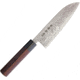 Kanetsune Santoku Kitchen Knives, 12in Overall, 6.5in Blade, Red Sandalwood Handle, Blade Features Blue Steel #2 Core With 11 Layer Damascus, Black Plywood Bolster, Red, KC-462