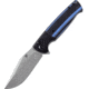 Kansept Knives Skikari SBL Damascus Black/Blue Folding Knife, 4.38in Closed, 3.38in Damascus Steel Clip Point Blade, Black/Blue G10 Handle, Black Nylon Pouch, K2027D2