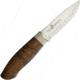 Karesuando Galten EX Hunting Knife Walnut Fixed Blade Knife, 8.25in Overall, 3.75in Mirror Sandvik 12C27 SS Drop Point, Walnut Handle, Reindeer Antler Bolster, Brass Guard, Brown Leather, 3509 WALNUT