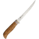 Karesuando Laxen Fixed Blade Knife, 10.88in Overall, 6.25in Mirror Sandvik 12C27 SS Fillet Blade, Curly Birch And Reindeer Antler Handle, Brown Leather Belt Sheath, Boxed With Hanging Tab, 3522