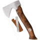 Karesuando Vuogas Axe, 10.25in Overall, 4.88in Satin SS Axe Head With 3in Cutting Edge, Oiled Curly Birch Handle, Black Leather Belt Sheath, Brown Leather Sheath, Gift Boxed, 4042