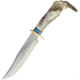 Ken Richardson Knives 8in Bowie Knife, 14in Overall, 8in 1085Hc Steel Clip Point Blade, Shed Deer Or Elk Antler Handle, Brown Leather Sheath, KR1410T 8in BOWIE W/ TURQ