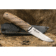 Kizlyar Samoyed Knife, 8.25in Overall, 3.5in Stonewash Bohler N690 SS Blade, Zebra Wood Handle, SS Bolster, Black Leather Sheath, KK0036