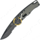 Mantis Gearhead Linerlock Brass Folding Knife, 3.38in Black Stonewash Partially Serrated M-Vx Tool Steel Drop Point, Gray Satin SS Handle, GH2022DPBS