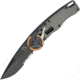 Mantis Gearhead Linerlock Copper Folding Knife, 3.38in Black Stonewash Partially Serrated M-Vx Tool Steel Drop Point, Gray Satin SS Handle, GH2021DPCS