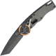 Mantis Gearhead Linerlock Copper Folding Knife, 3.38in Black Stonewash M-Vx Tool Steel Tanto Blade, Gray Satin SS Handle, Copper Gear Ring, GH2021TC