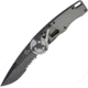 Mantis Gearhead Linerlock SW DP Folding Knife, 3.38in Black Stonewash Partially Serrated Drop Point, Gray Satin Handle, GH2020DPS