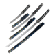Master Cutlery SW-85BK-4 Samurai Sword Set, Stainless Steel Blade, Cord Wrapped Handle w/ Menuki, 3 Piece Set, Black, SW-85BK-4