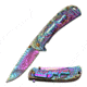 MC Masters Collection Folding Blade, 3.5in, Stainless Steel Blade, Rainbow Ti Coated Elk Sculpture Stainless Steel Handle MC-A033RB
